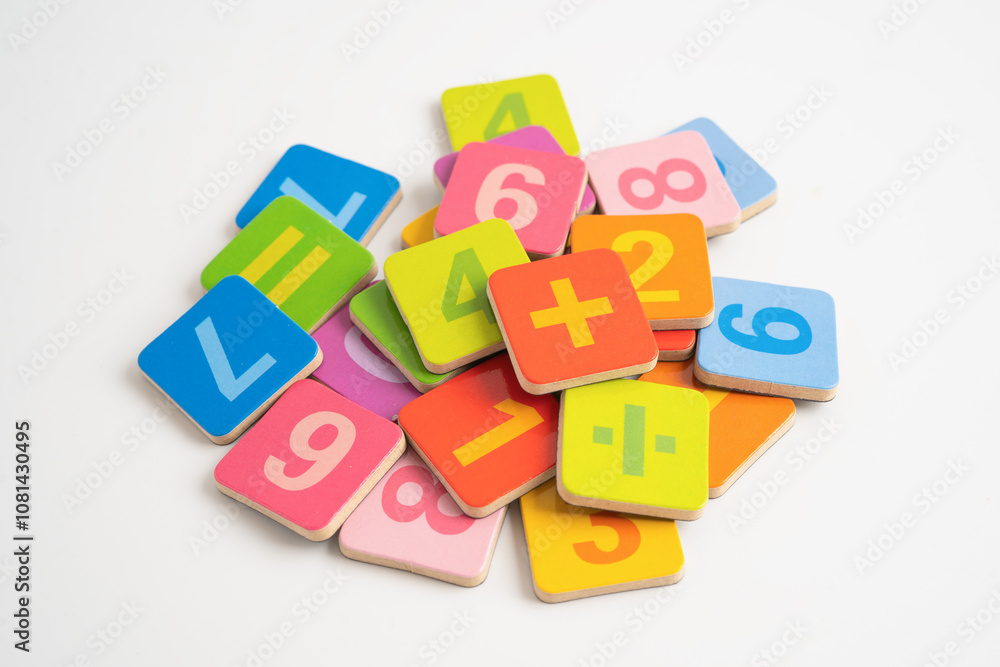 Math number colorful on white background, education study mathematics learning teach. Math number colorful on white background, education study mathematics learning teach.