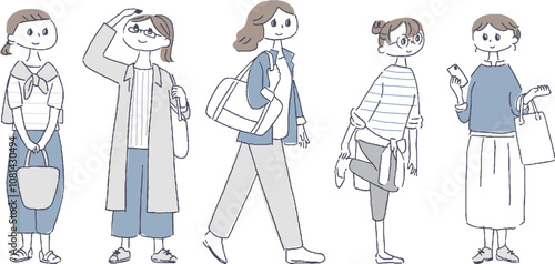 若い女性の全身のイラストセット
