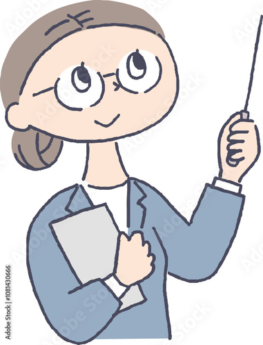 差し棒で説明をする女性