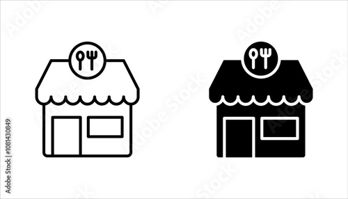 Restaurant building icon set. Editable stroke and pixel perfect. vector illustration on white background