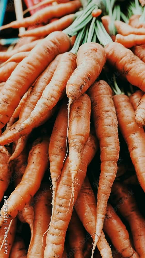 A bunch of freshly harvested carrots are displayed at a local market A bunch of freshly harvested carrots are displayed at a local market