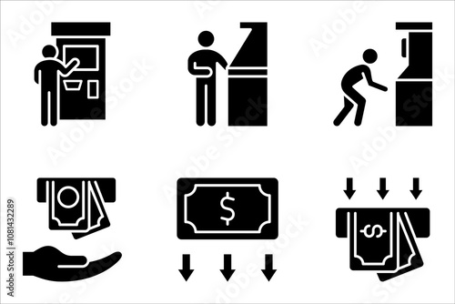 Set of money withdraw icons. Banking and transaction concept. vector illustration on white background