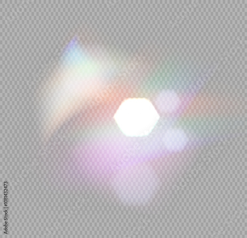 Rainbow Reflection Light Prism Blurred effect background. Hologram Dispersion, Crystal flare leak shadow overlay. Abstract Iridescent light backdrop. Crystal glasses sparkle prism glare reflection