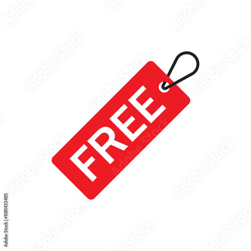 Free tag icon. Red label symbol. Sale promotion design. Price tag vector.