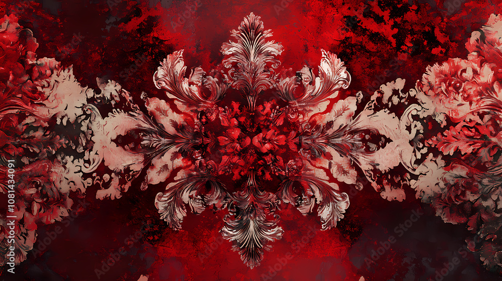 Abstract, baroque wallpaper pattern design. red floral victorian wallpaper background wall in grunge vintage / retro style. Baroque. Illustration Abstract, baroque wallpaper pattern design. red floral victorian wallpaper background wall in grunge vintage / retro style. Baroque. Illustration