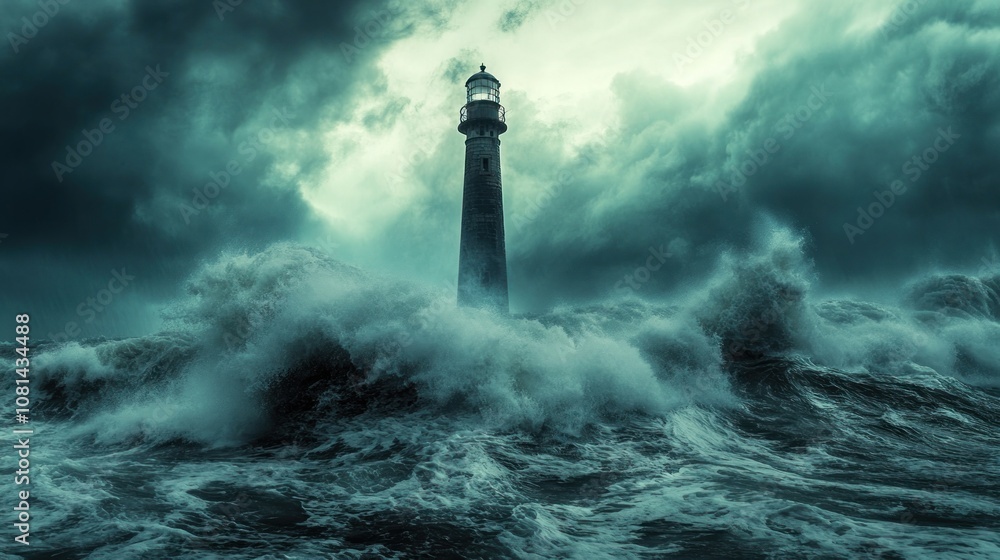 Lighthouse in Stormy Sea Lighthouse in Stormy Sea