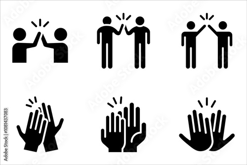 High five linear icon set. Success gesture. Collaboration. vector illustration on white background