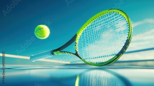 Tennis Racket and Ball on Court photo