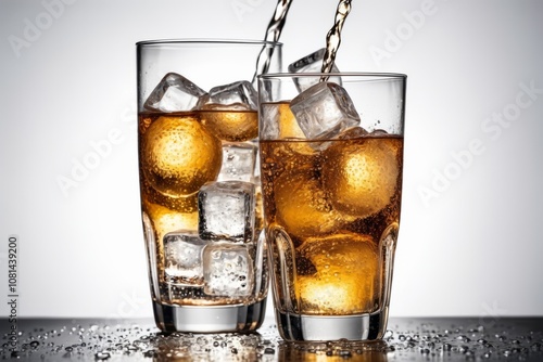 A clear glass filled with ice cubes and water, ready to be a refreshing drink photo