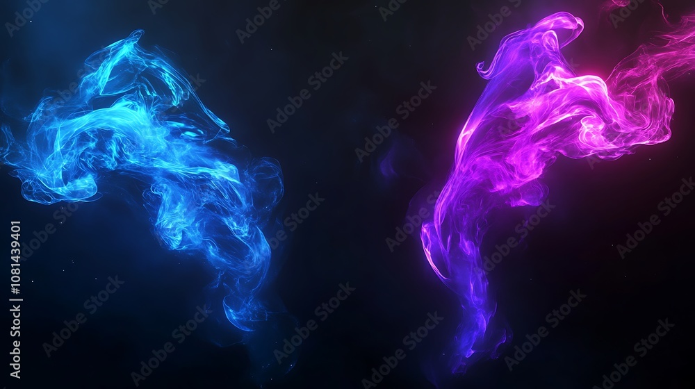 Abstract blue and pink smoke swirls on black background. Abstract blue and pink smoke swirls on black background.