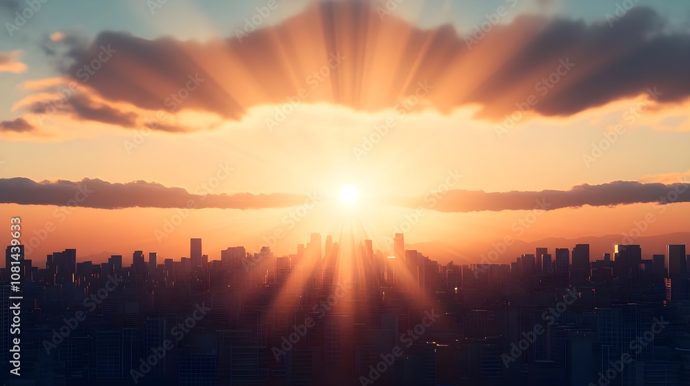 City Skyline Sunset Golden Rays City Skyline Sunset Golden Rays