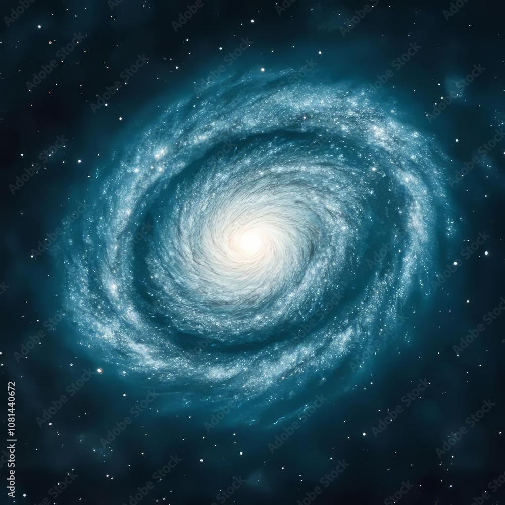 Fototapeta premium A swirling blue galaxy with a bright core in the center.