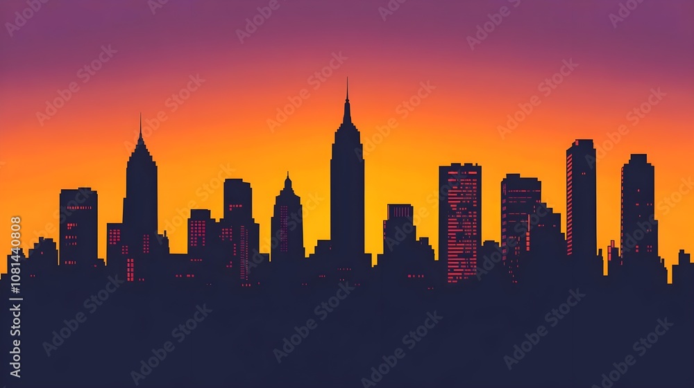 Fototapeta premium Cityscape Sunset Silhouette