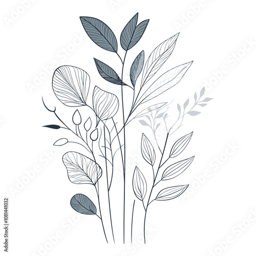 Blue and Green Botanical Design with Large Leaves