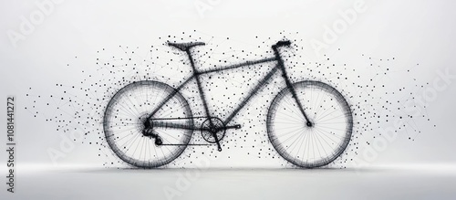 Abstract bicycle made of dots dissolving into a white background. photo