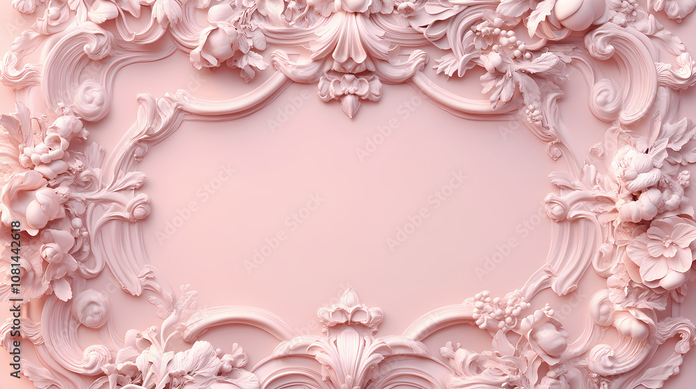 Baroque wallpaper, pastel pink frame, elegant, soft, long shot. Baroque. Illustration Baroque wallpaper, pastel pink frame, elegant, soft, long shot. Baroque. Illustration