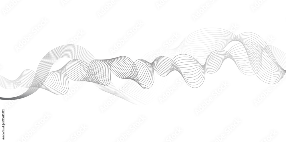 Abstract wave element for design. Digital frequency. Elegant abstract smooth swoosh speed gray wave modern stream. art background. Vector illustration. Wave with lines created using blend.
Abstract wave element for design. Digital frequency. Elegant abstract smooth swoosh speed gray wave modern stream. art background. Vector illustration. Wave with lines created using blend.