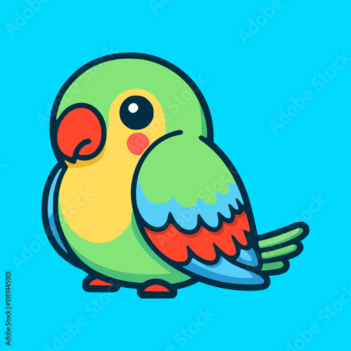 cute parrot bird pet animal cartoon character flat color vector illustration template design