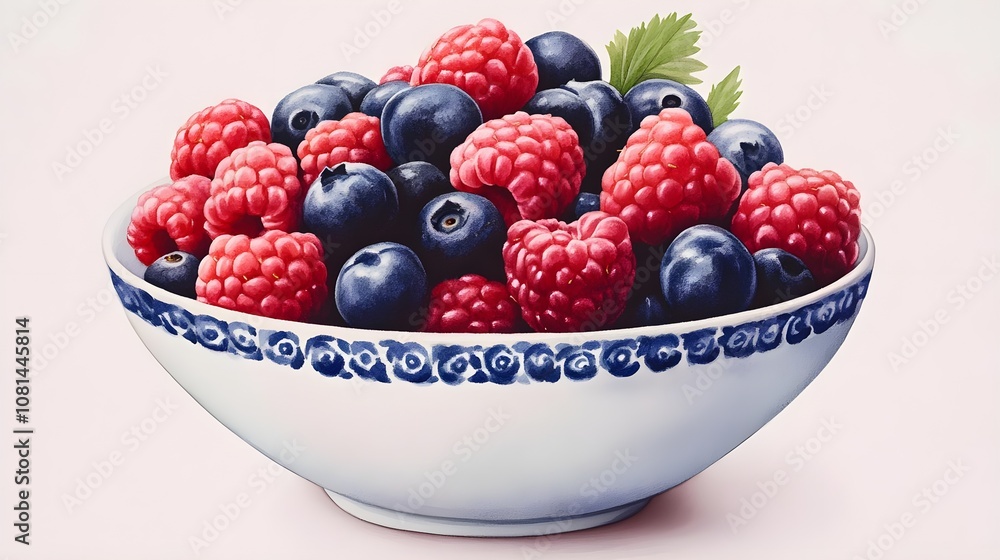 Blueberries and Raspberries in Bowl Blueberries and Raspberries in Bowl