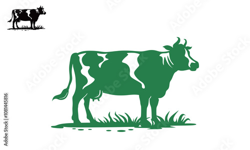 big dairy milk cow standing, silhouette of healthy cattle in farm vector illustrations