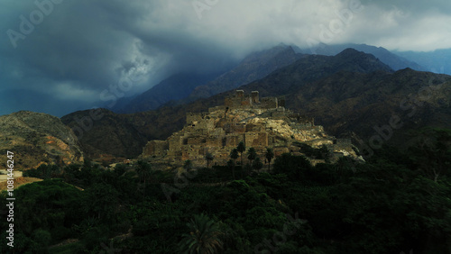 Fototapeta Naklejka Na Ścianę i Meble -  Beautiful wide shot of city ruins in jungle - Saudi Arabia