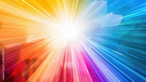 A burst of colorful rays emanating from a central point, representing the illumination of diverse perspectives and the broadening of horizons, minimalist style