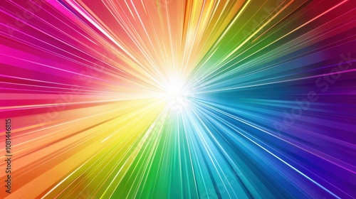 A burst of colorful rays emanating from a central point, representing the illumination of diverse perspectives and the broadening of horizons, minimalist style