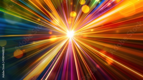 A burst of colorful rays emanating from a central point, representing the illumination of diverse perspectives and the broadening of horizons, minimalist style