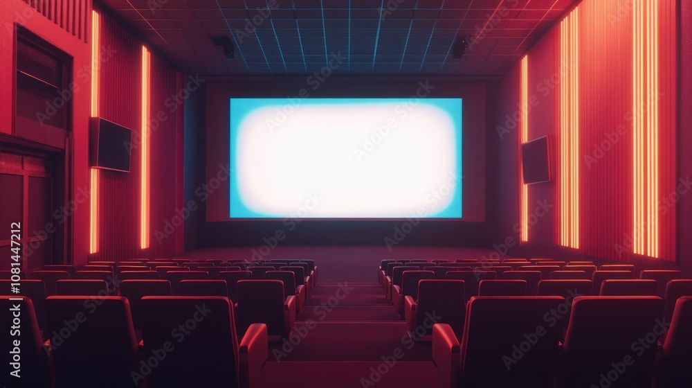 Obraz premium Empty Cinema Hall with Neon Lights