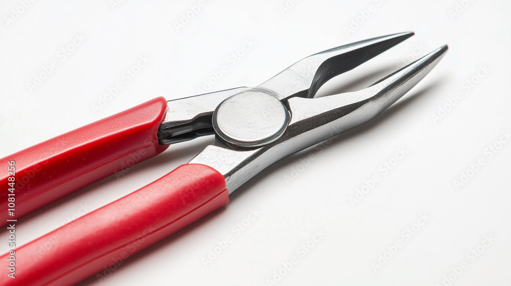 A pair of pliers with a red handle A pair of pliers with a red handle