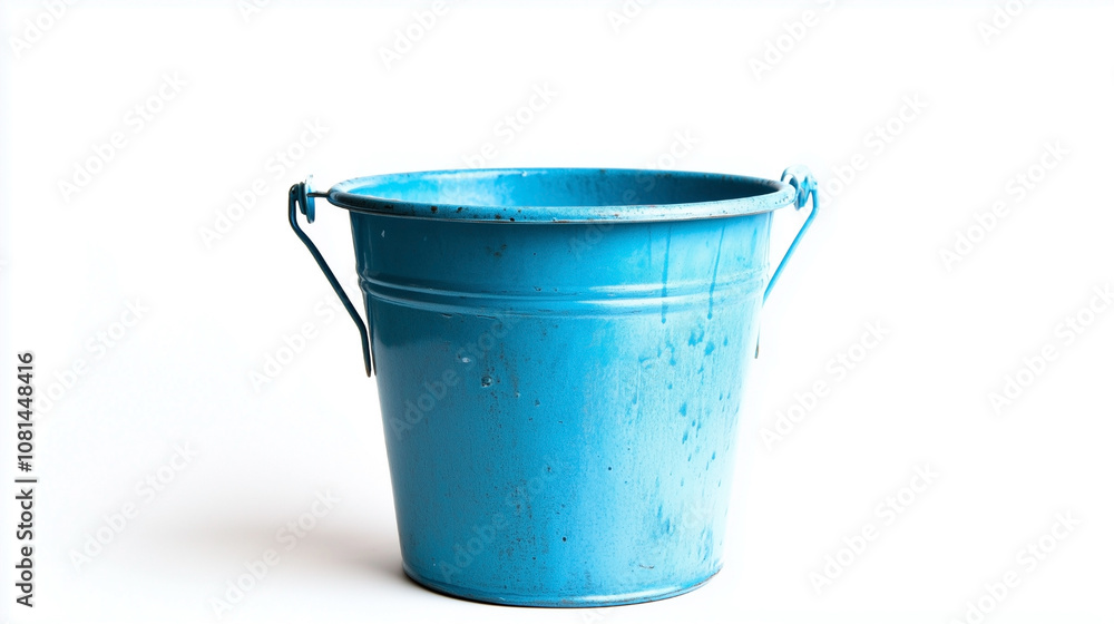 A blue bucket with a handle A blue bucket with a handle