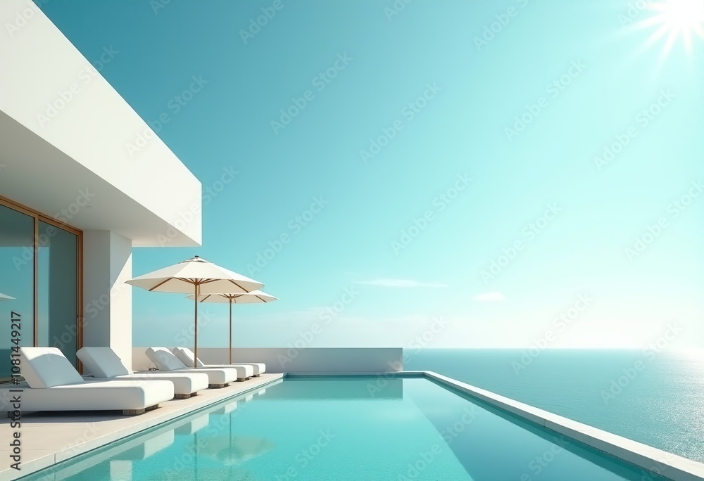 Obraz premium Architectural Visualization of a Dream Resort: Curved Pool Edges and Soft Teal Skies Create a Serene Getaway 