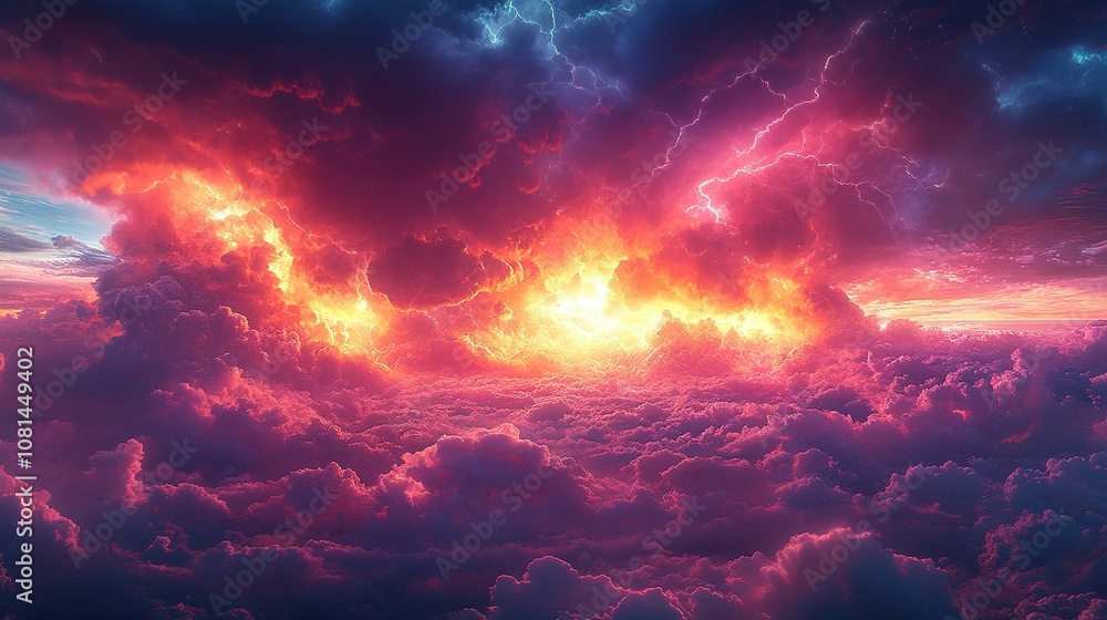 Crimson and Blue Lightning Storm Above a Sea of Clouds Crimson and Blue Lightning Storm Above a Sea of Clouds