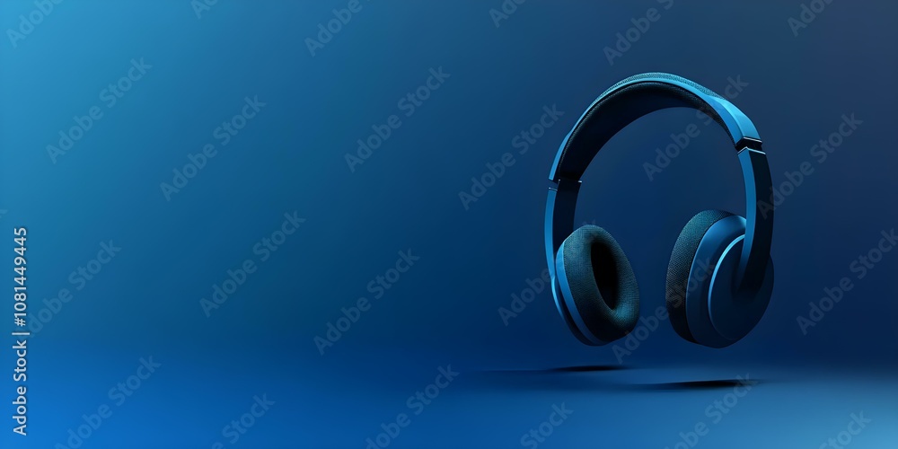 Headset icon web banner. Headset icon isolated on blue background with copy space. Headset icon web banner. Headset icon isolated on blue background with copy space.