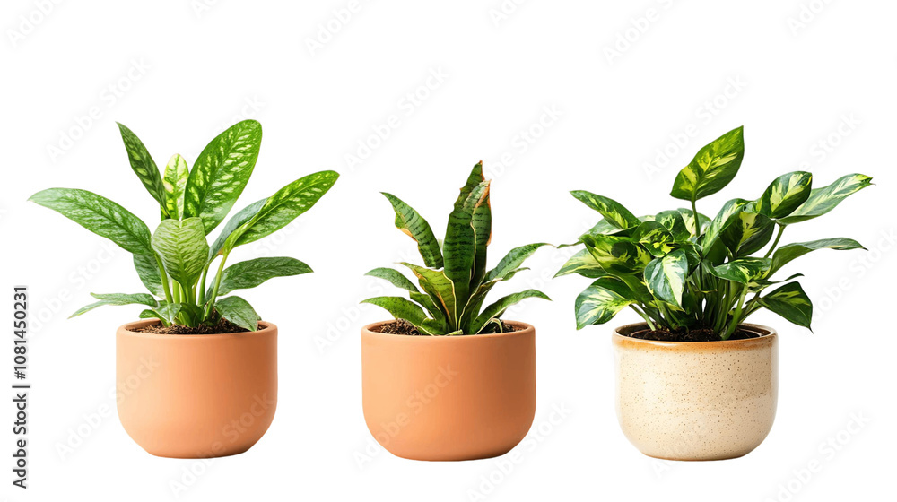 Fototapeta premium Ceramic Potted Houseplants Collection on Transparent Background