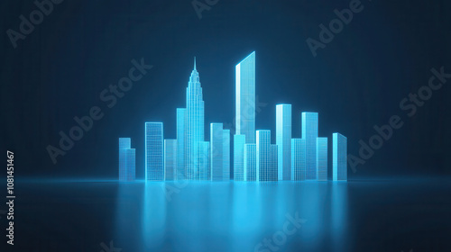 futuristic 3D city skyline with glowing skyscrapers and smart grid design, showcasing modern architecture and technology