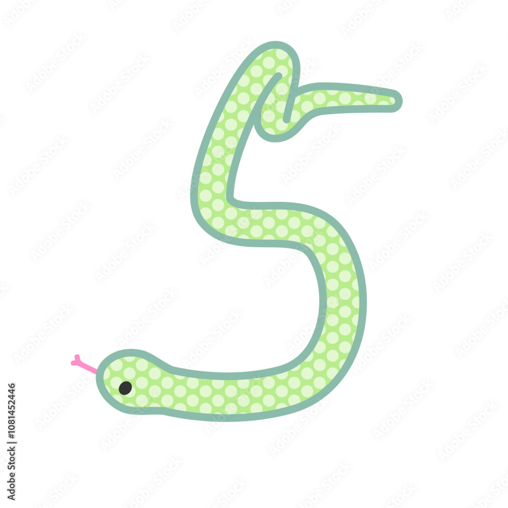 Naklejka premium 数字の5になるコミカルでかわいい緑の蛇