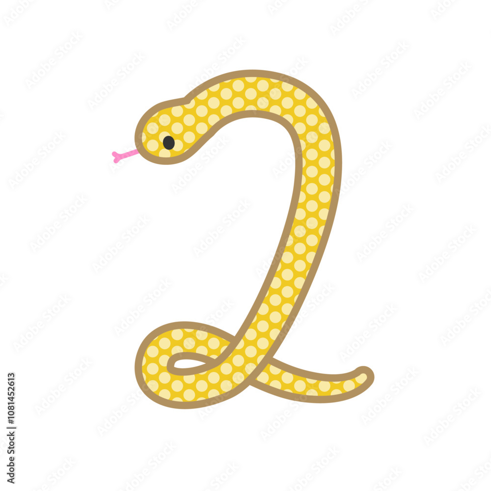 Naklejka premium 数字の2になるコミカルでかわいい金色の蛇