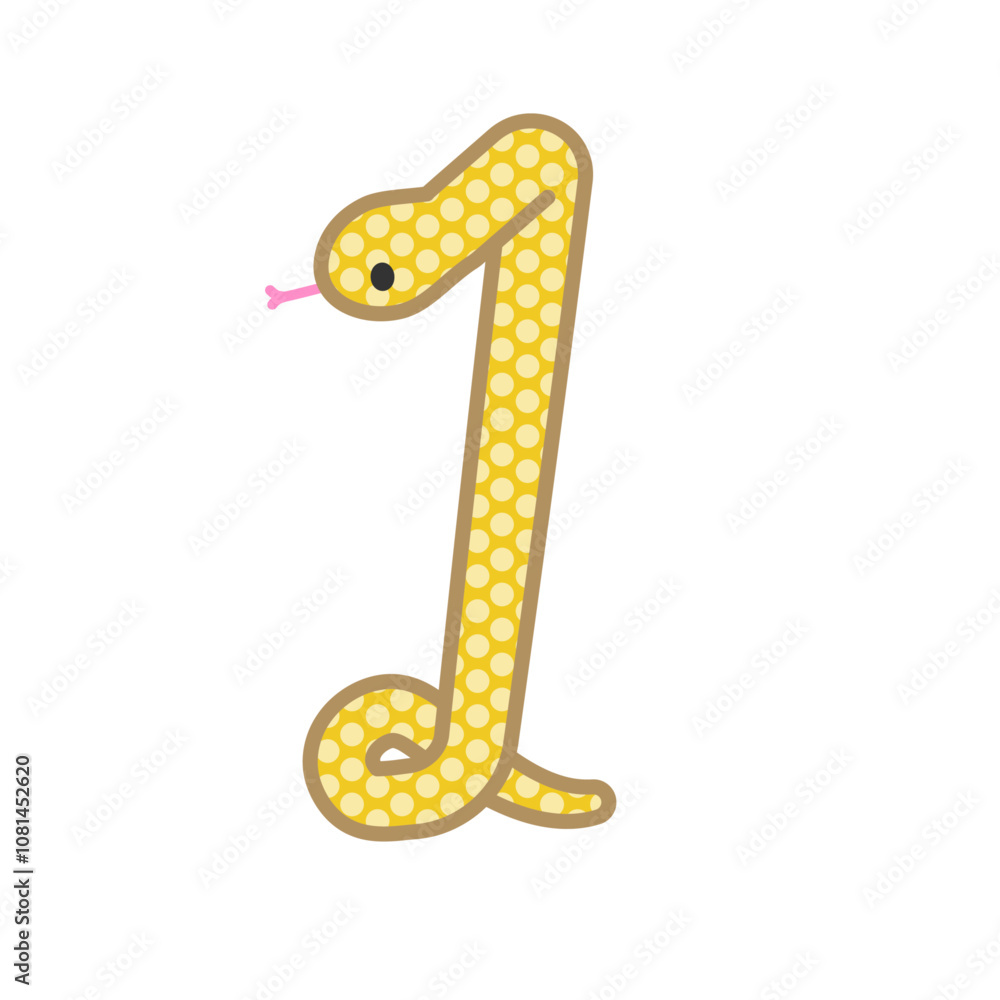 Naklejka premium 数字の1になるコミカルでかわいい金色の蛇