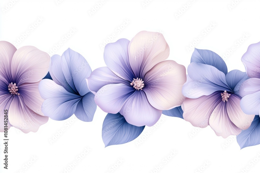 A line of flowers with purple petals A line of flowers with purple petals