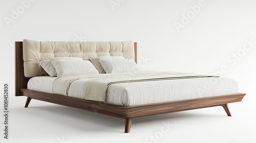 Modern Wooden Platform Bed with Upholstered Headboard: Contemporary Bedroom Furniture