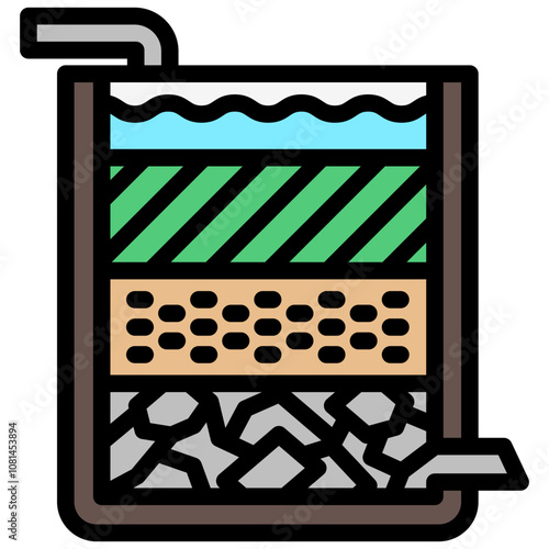 Aggregate flat outline color icon, use for UI, UX, app and web development, digital or print. for industry, education, business, ecology and environment, water treatment theme.