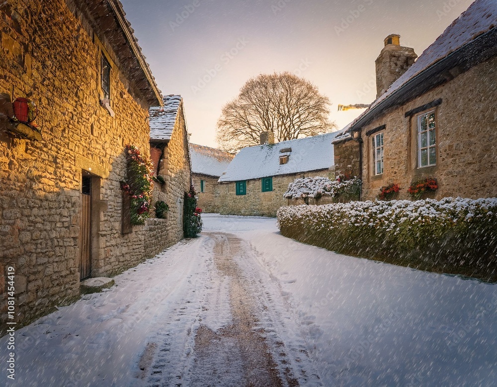 Winter’s First Snow on Village Street Winter’s First Snow on Village Street