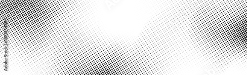 Grunge halftone background. Faded grit noise gradient texture. Black and white sand wallpaper. Wide long retro pixelated backdrop. Anime or manga comic style overlay. Halftone gritty print. Vector