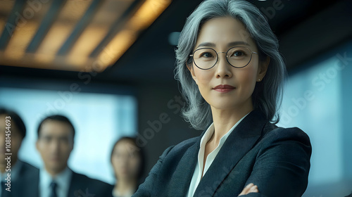 Portrait of Confident Businesswoman with Arms Crossed, in Modern Office Setting, Showing Leadership and Success