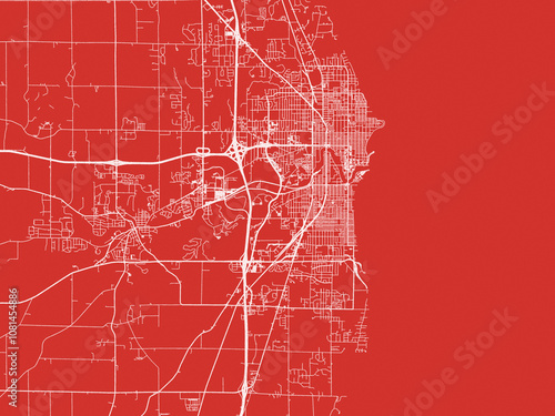 Christmas Map of Sheboygan Iowa, USA in Snowy White on Festive Red Background. photo