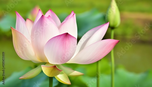 Blooming lotus exudes tranquility and elegance, showcasing natural beauty.