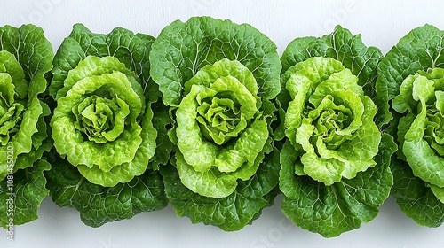 Fresh Green Lettuce Leaves on White Background