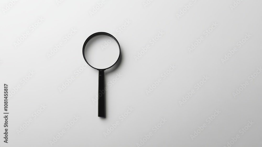 A black magnifying glass on a white background. A black magnifying glass on a white background.