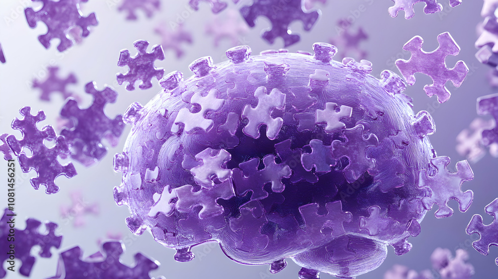 3D Render of a Purple Brain Composed of Interlocking Puzzle Pieces, Abstract Background Illustration 3D Render of a Purple Brain Composed of Interlocking Puzzle Pieces, Abstract Background Illustration